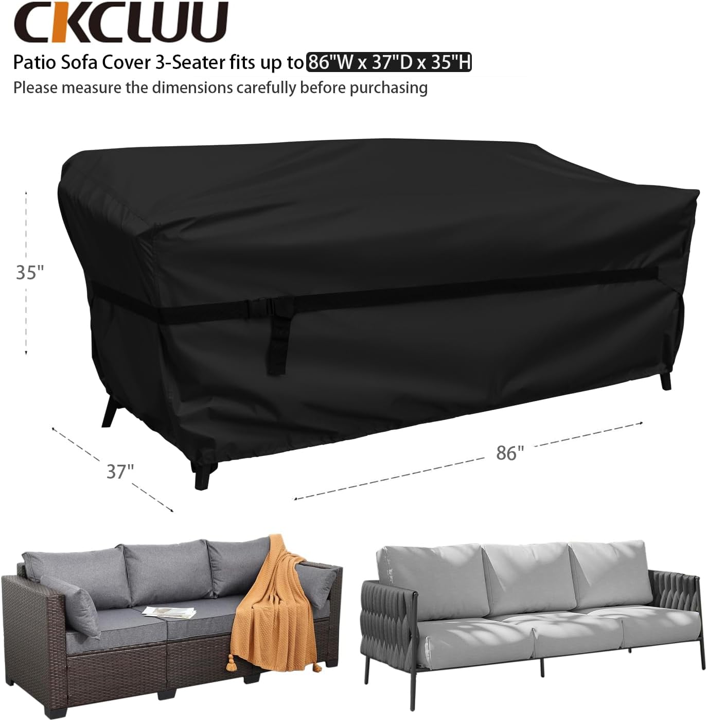 Patio Sofa Cover Waterproof Outdoor 3-Seater Loveseat Cover Patio Bench Loveseat Cover Waterproof Outdoor Sofa Cover 86W x 37D x 35H inch