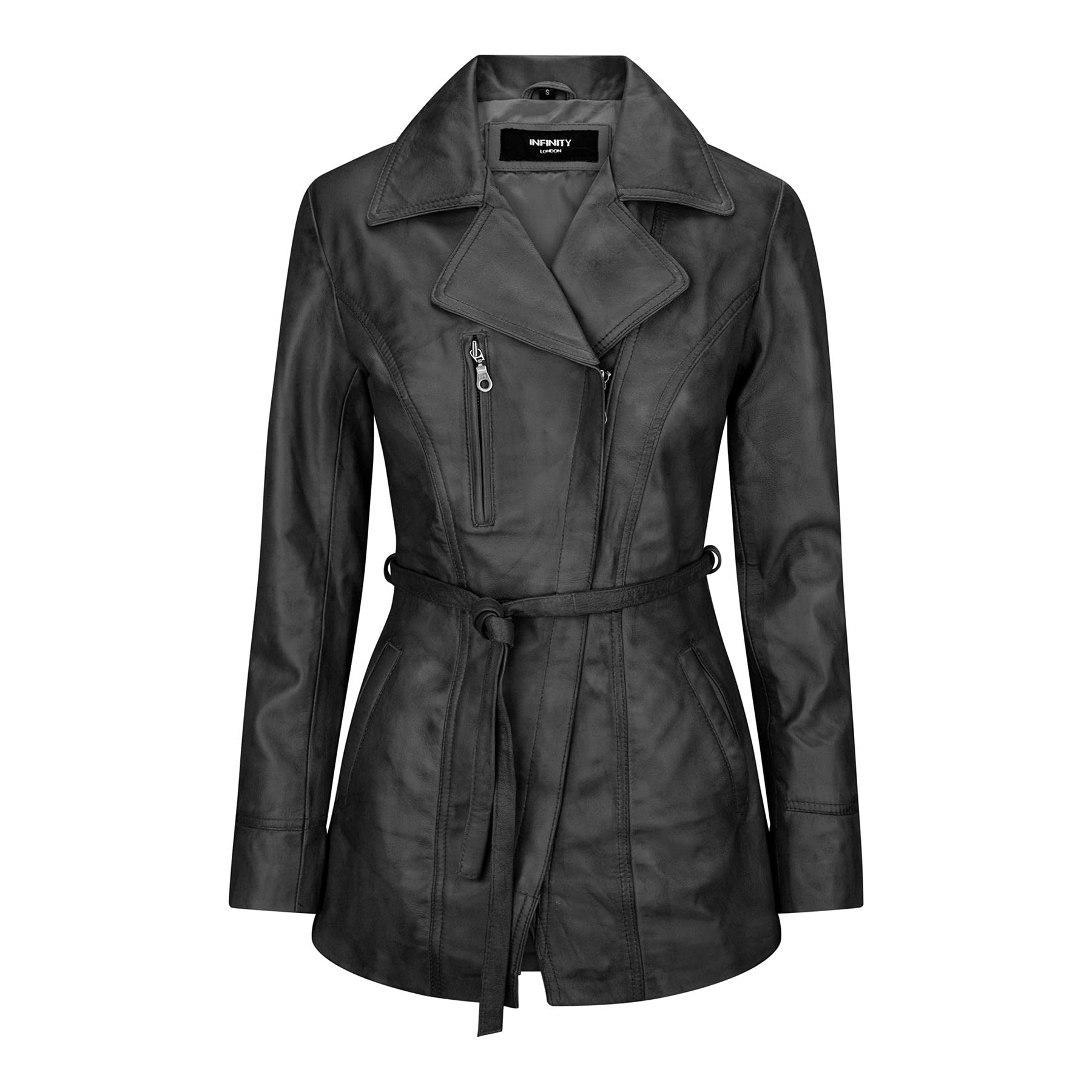Infinity Leather Women's Black Leather Company Soft Italian Leather Mid Length Jacket - Uk 10