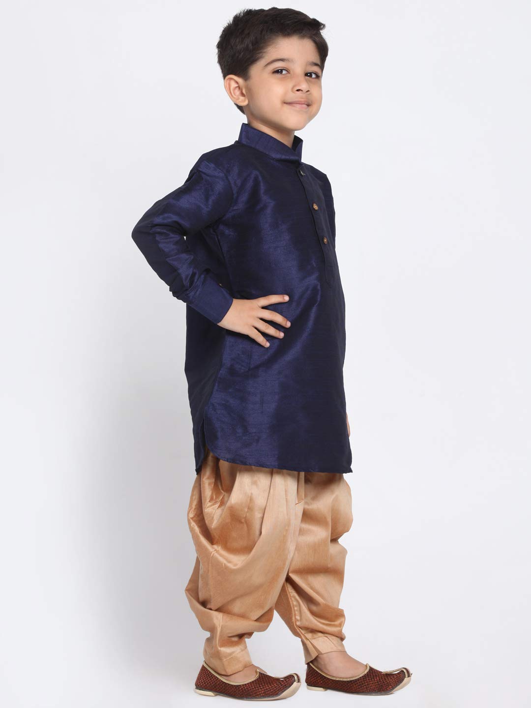 Jbn Creation Boys' Navy Blue And Rose Gold Silk Blend Kurta And Dhoti Pant Set (Vasbuk001Nbncdrg, For 4-5 Years)