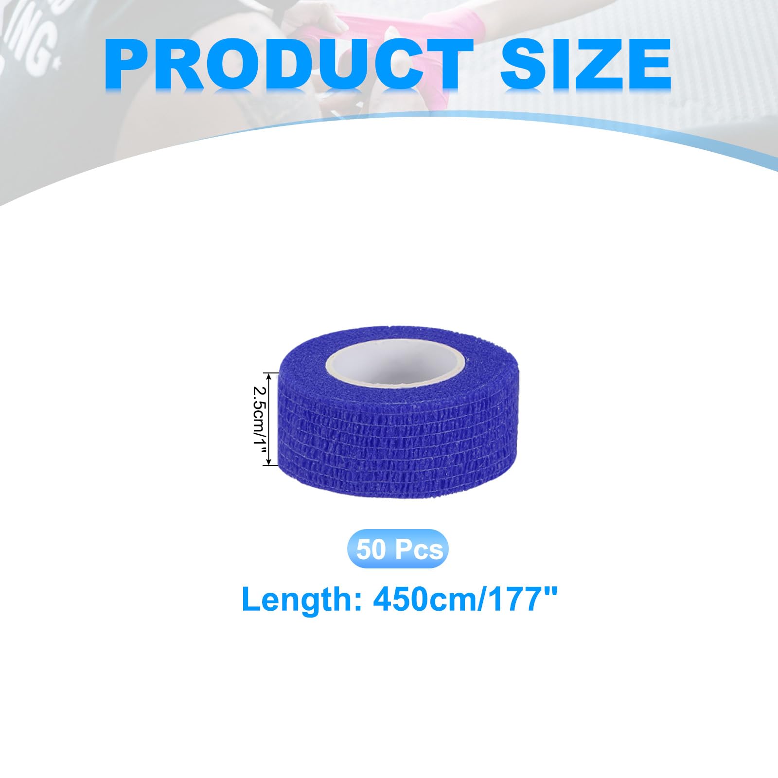 PATIKIL Benda Autoadesiva Avvolgibile 177" x 1", 50 Pezzi Benda Elastica Autoaderente Traspirante Per Sport Polso Caviglia Nastro Atletico Estensibile Outdoor, Blu Scuro