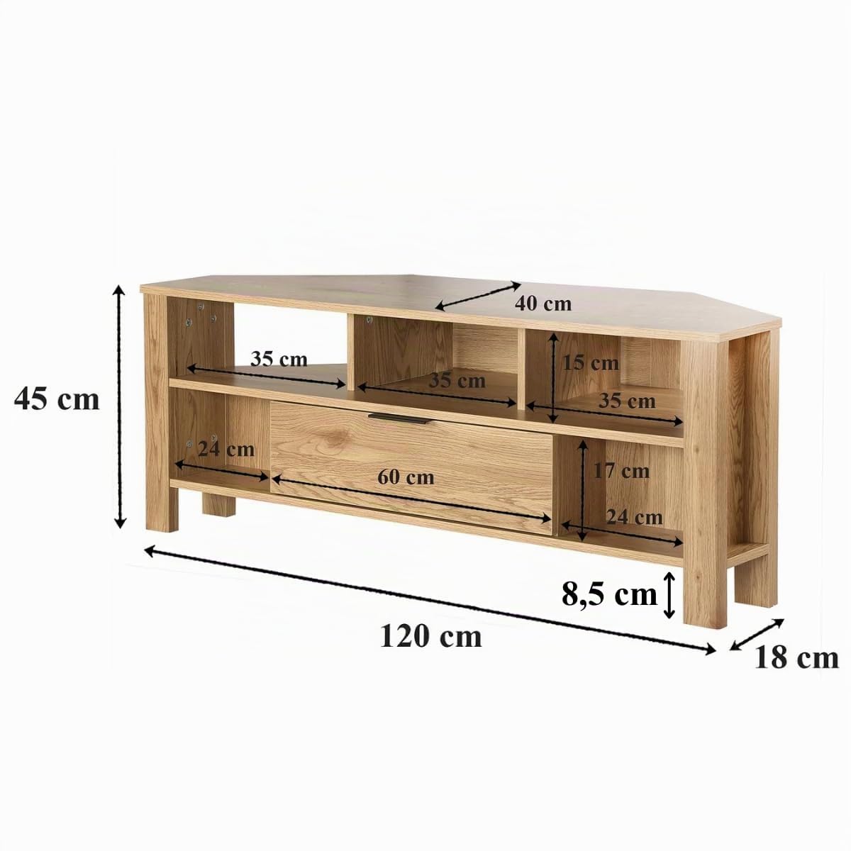 Casâme Mueble De TV De Esquina 1 Cajón Decoración Roble - L120 Cm