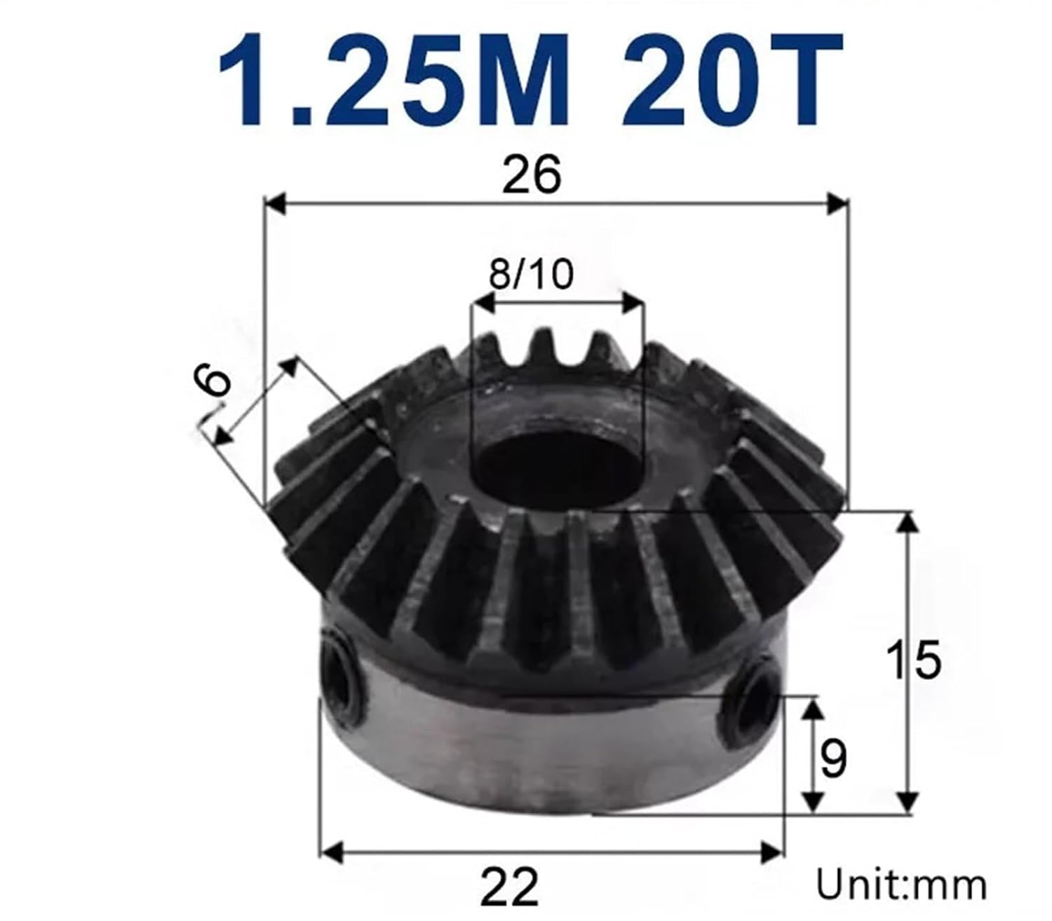 2pcs 1.25 Mod 20 Teeth 1.25M 20T Bevel Gear with Inner Hole 8mm 10mm Gears 90 Degree Transmission for Model Car Modification DIY(10mm,2ge 1.25M 20 Teeth)