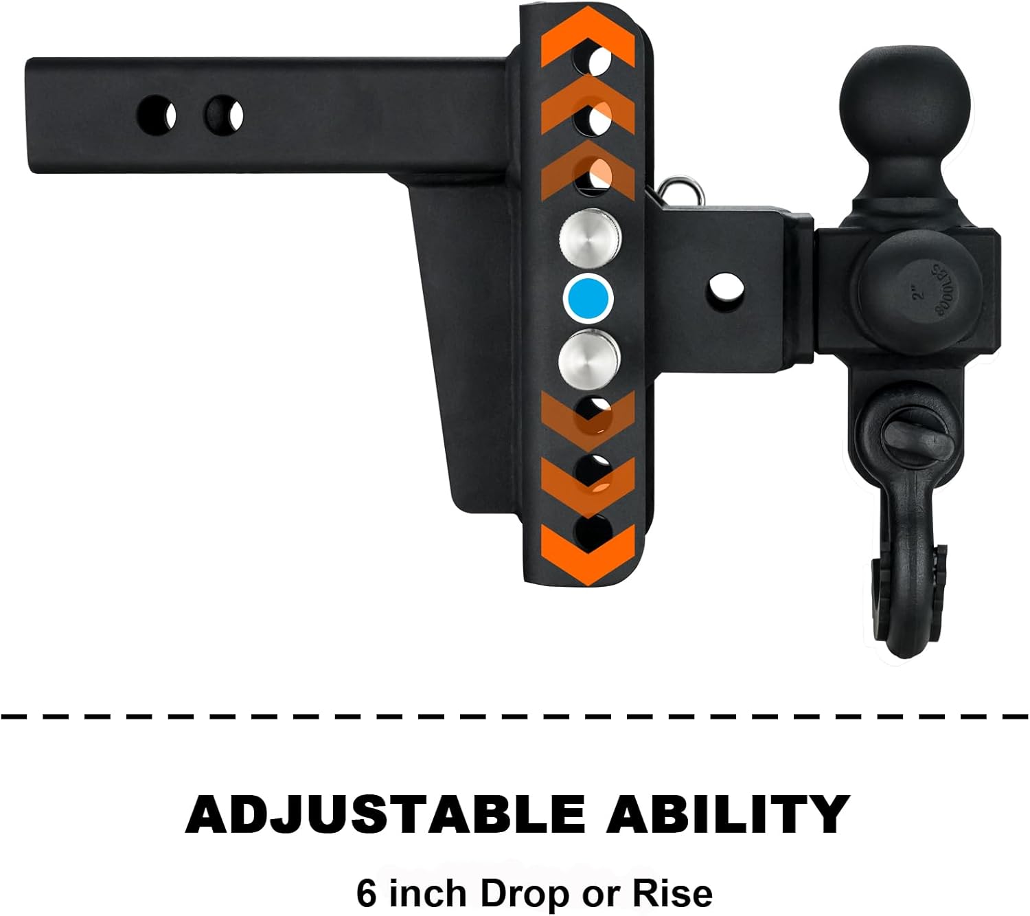 Adjustable Trailer Hitch Tri-Ball Mount with Round Shackle, Fits 2-in Receiver, 6" Drop, 1-7/8" & 2" &2-5/16" Ball