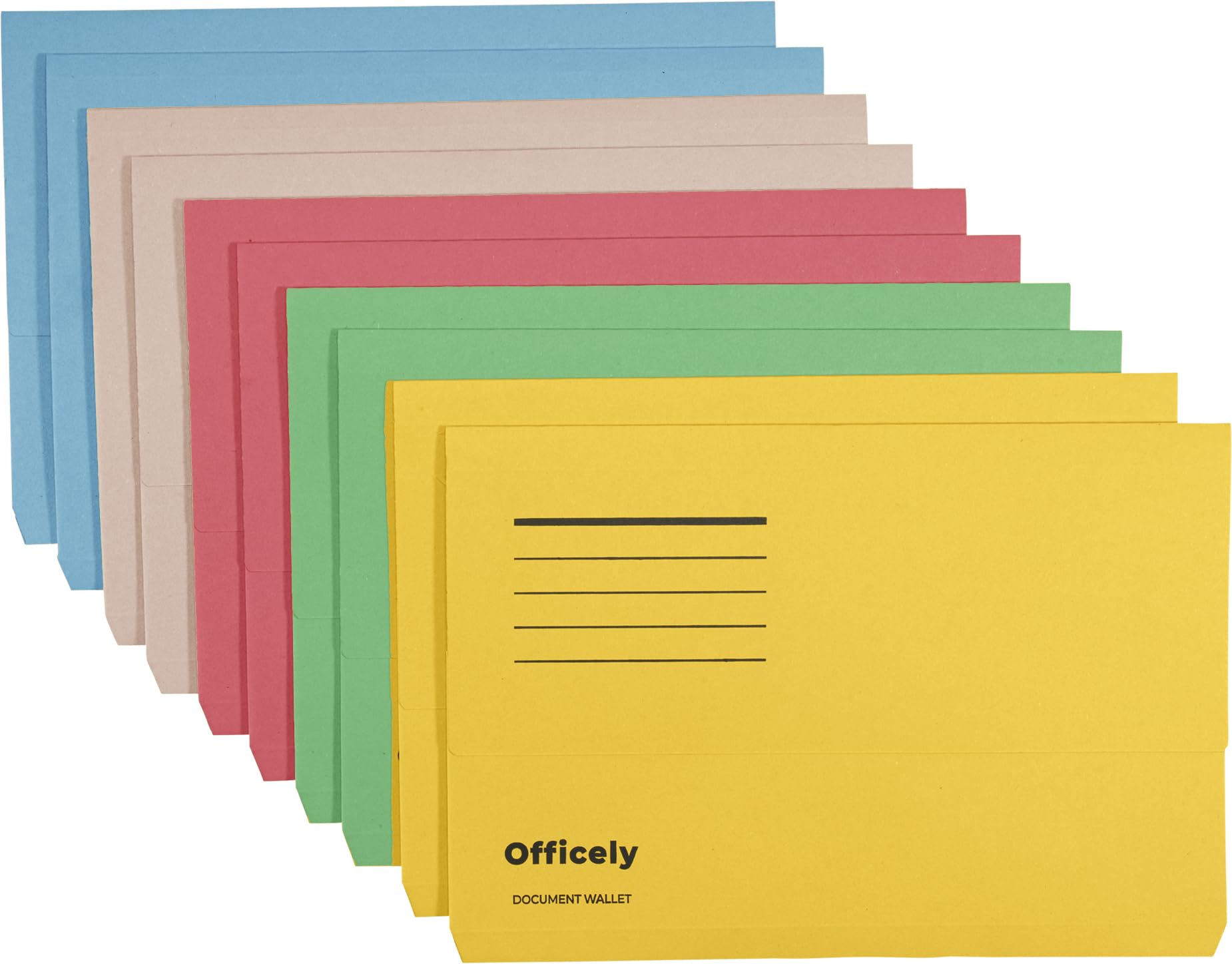 Officely Foolscap Document Wallets 285gsm - Assorted (Pack of 10)