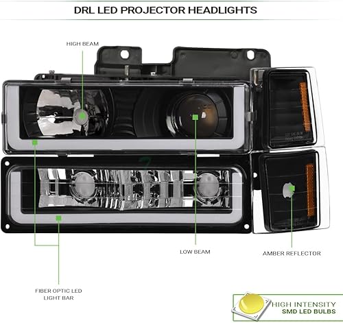 Miniatura 3 de DRL - Barra de tubo LED con carcasa negra, faros delanteros con parachoques de señal + lámparas de esquina reflector ámbar, 8 piezas nb compatible