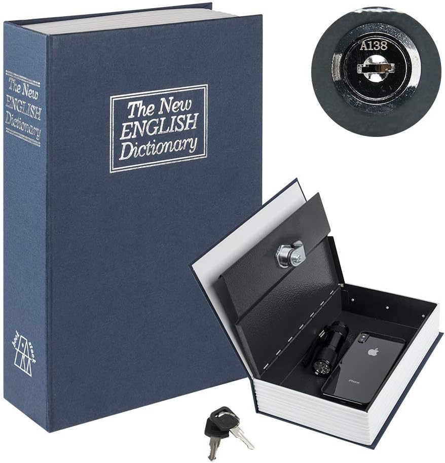 MDG STORES Book Safe with Key Lock, Portable Metal Safe Box, Dictionary Diversion Book Safe,Secret Book Hidden