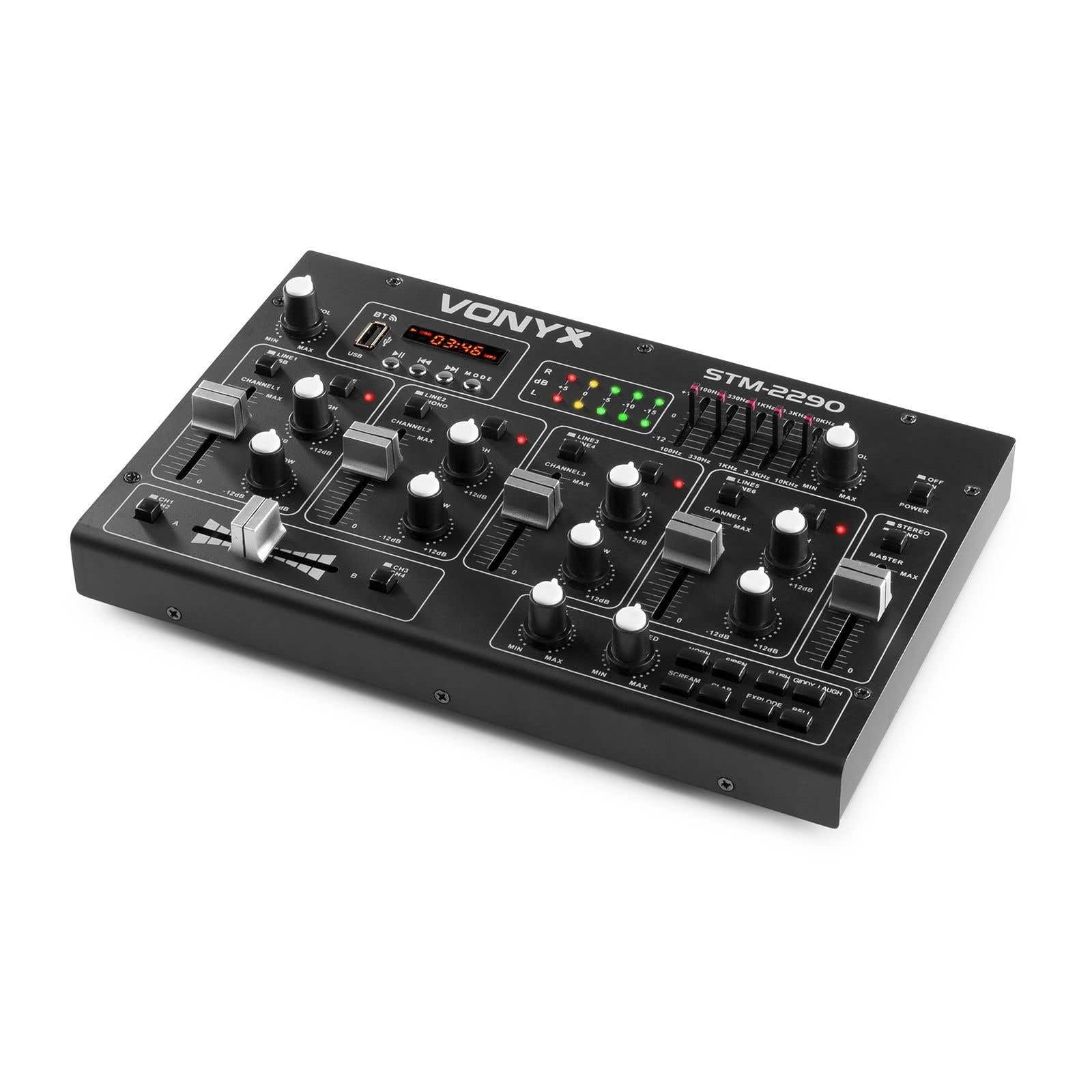 Vonyx STM2290 8-Kanal DJ Mischpult Bluetooth, DJ Mixer, Audio Mixer mit USB MP3 Player, Audio Mischpult mit Effekten, Mikrofonanschluss mit Talkoverfunktion, DJ, Musiker, Club, Bar, Gastro