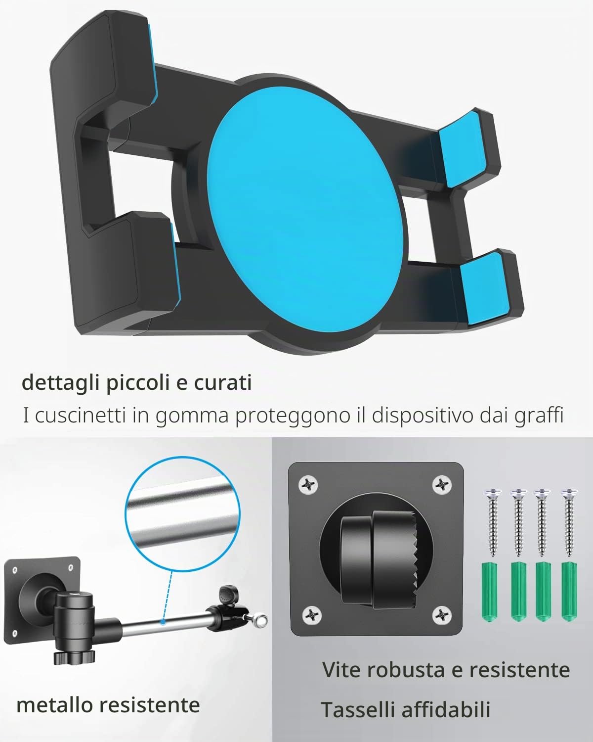 Oilcan Supporto Tablet Parete con Braccio in Metallo Regolabile, Porta Muro iPad con Base Trapano per Cucina/Bagno/Palestra/Bancone, per iPad Mini Air Pro, Galaxy, Lenovo, iPhone 4-12,9"