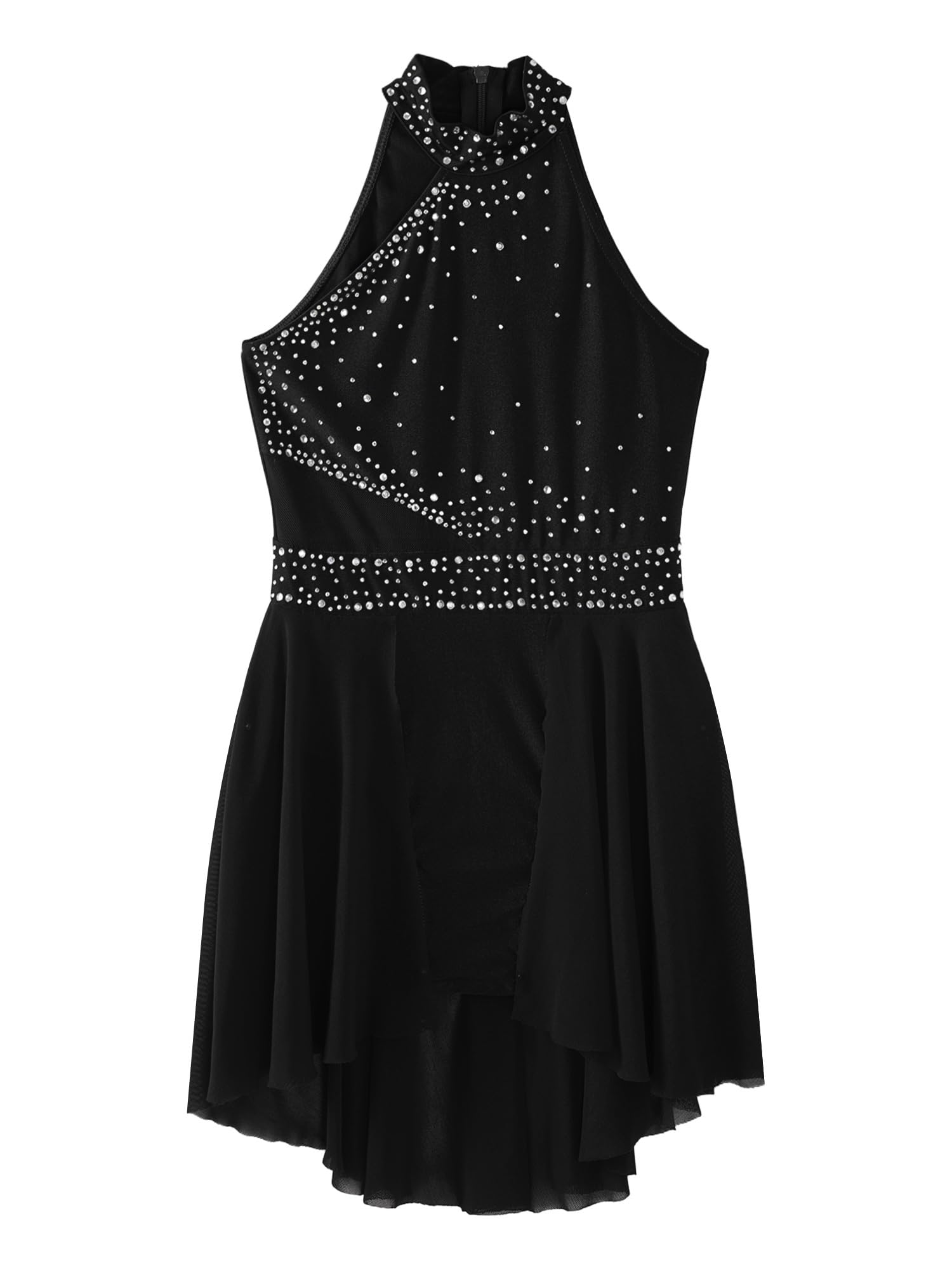 Hedmy Vestido de Patinaje Artístico para Niña con Lentejuelas Maillot de Baile Latino Leotardo Gimnasia con Falda Tul Vestido de Bailarina Ballet 5-16 Años