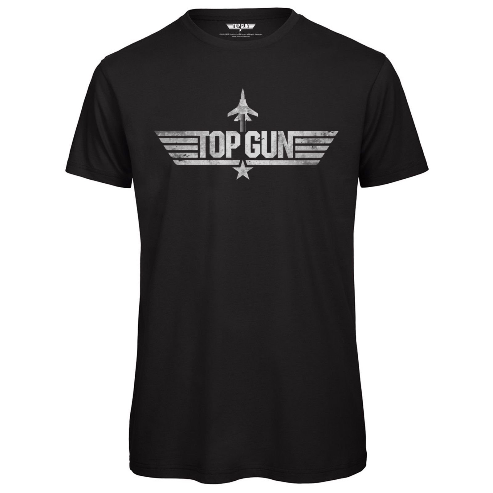 Ukprintwear Men's Black Top Gun Distressed Logo Licenced T Shirt ( Medium)
