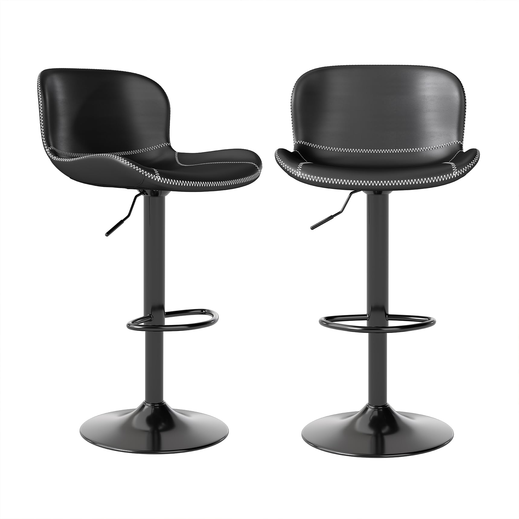 Youhauchair Bar Stools Set of 2, PU Leather Counter Height Barstools with Back, Height Adjustable Swivel Bar Chairs, Modern Armless Kitchen Island Stool, Black
