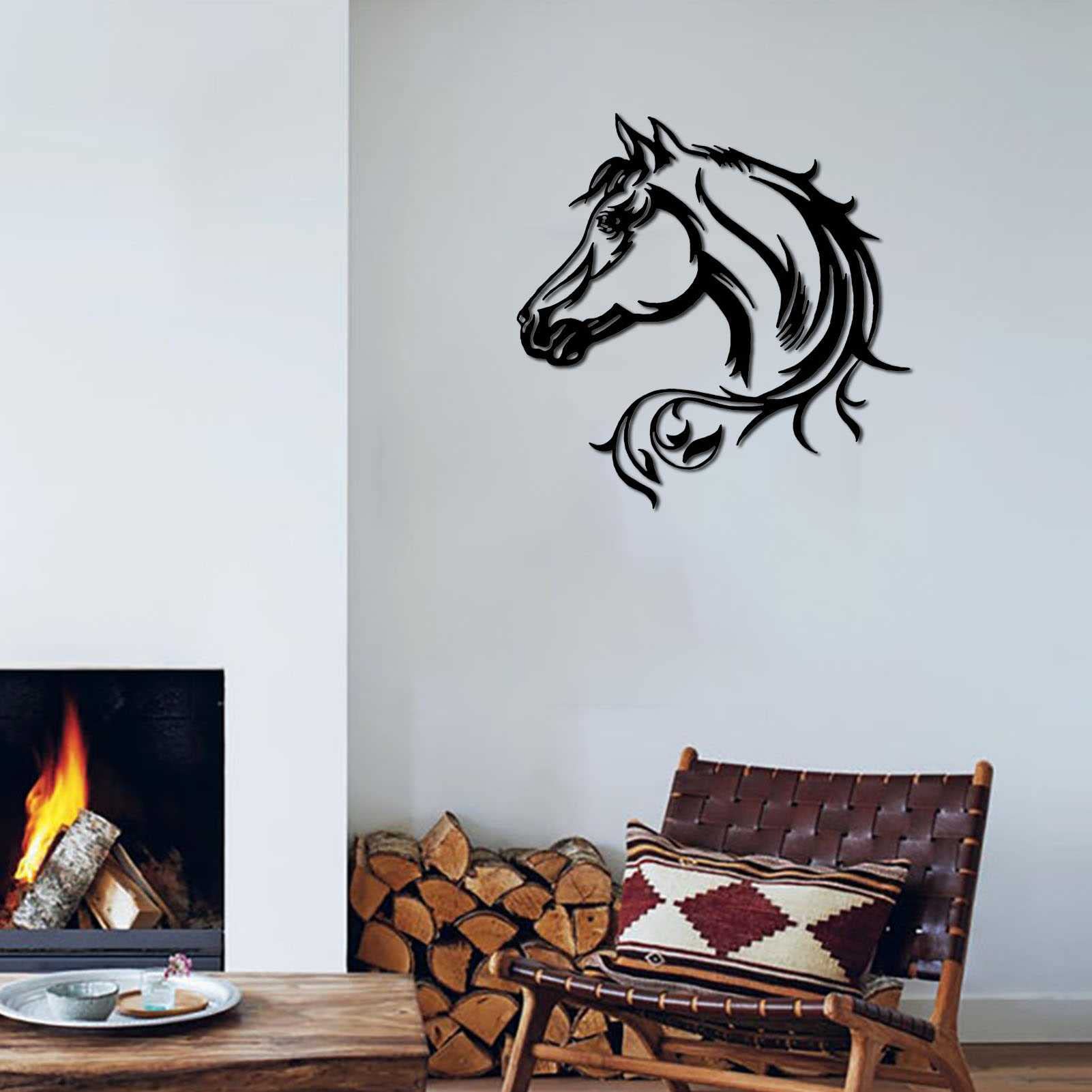 JILIP Décoration Murale En Métal Tête De Cheval Noir, Sculptures Murales 3D En Métal Suspendues, Home Office Bedroom Living Room Decoration (Size : 19.7IN/50cm