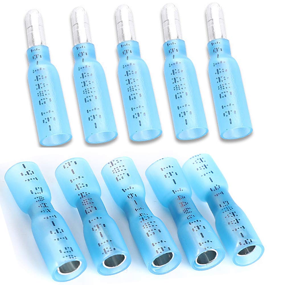 Teansic Heat Shrink Bullet Connectors, 100 Pcs Female Male Electrical Butt Terminals, Insulated Waterproof Marine Connectors for Watercraft, Electronics, Automotive AWG 16-14