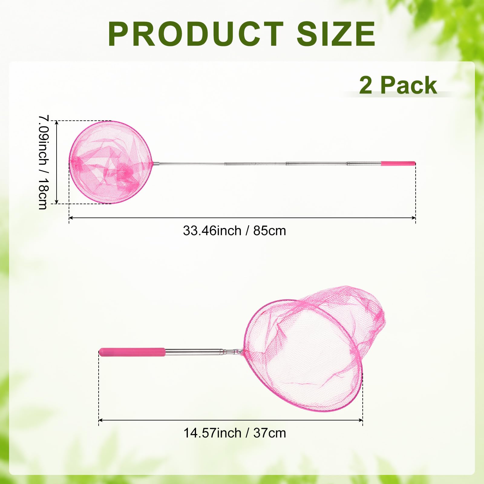 M METERXITY Lot de 2 filets de pêche télescopiques pour adolescents, extensibles de 48 cm, petits filets avec poignée réglable pour attraper les insectes/petits poissons/crevettes/aquarium/extérieur