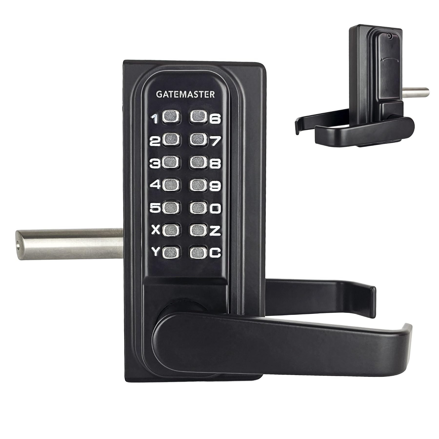 Gatemaster Superlock Digital Gate Lock Single-Sided Keypad with Lever Handle, RapidReset Code Change, Bolt-On (40–60mm Frame, Left Hand), Black Powder Coated