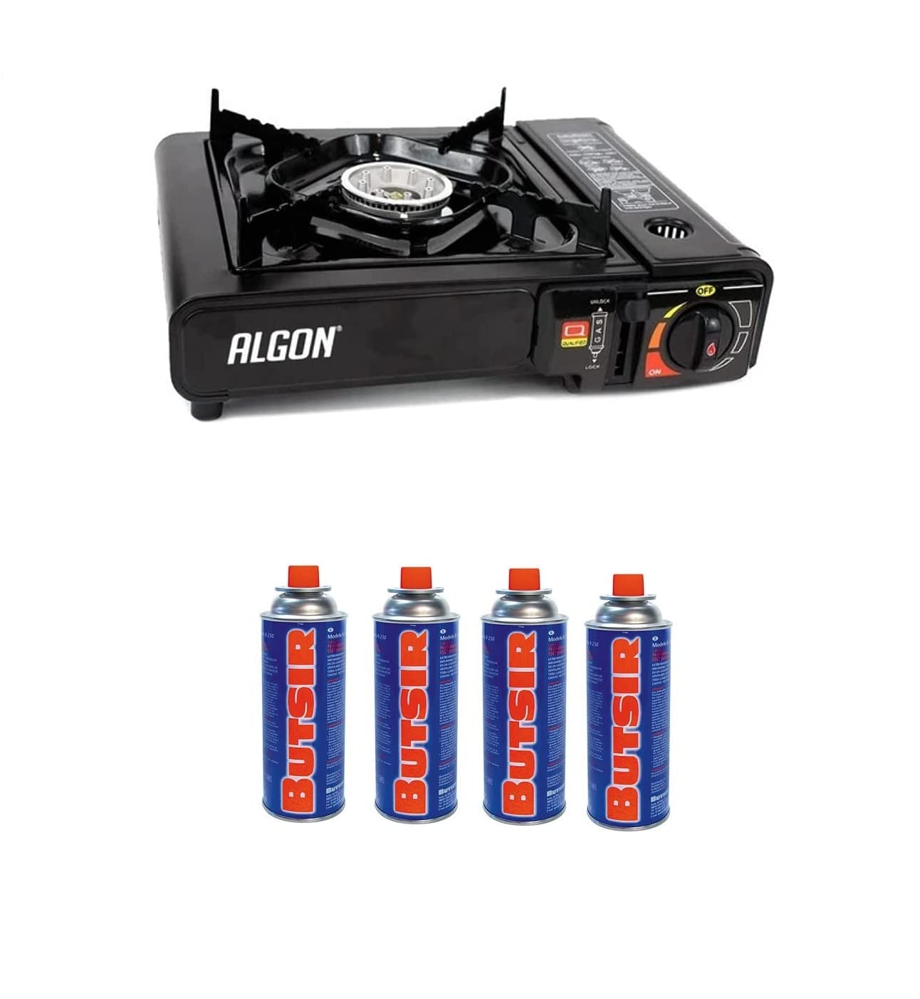 Algon 106649 Hornillo de Gas Portáti + 4 Cartucho de gas de 227gr - Butsir b-250
