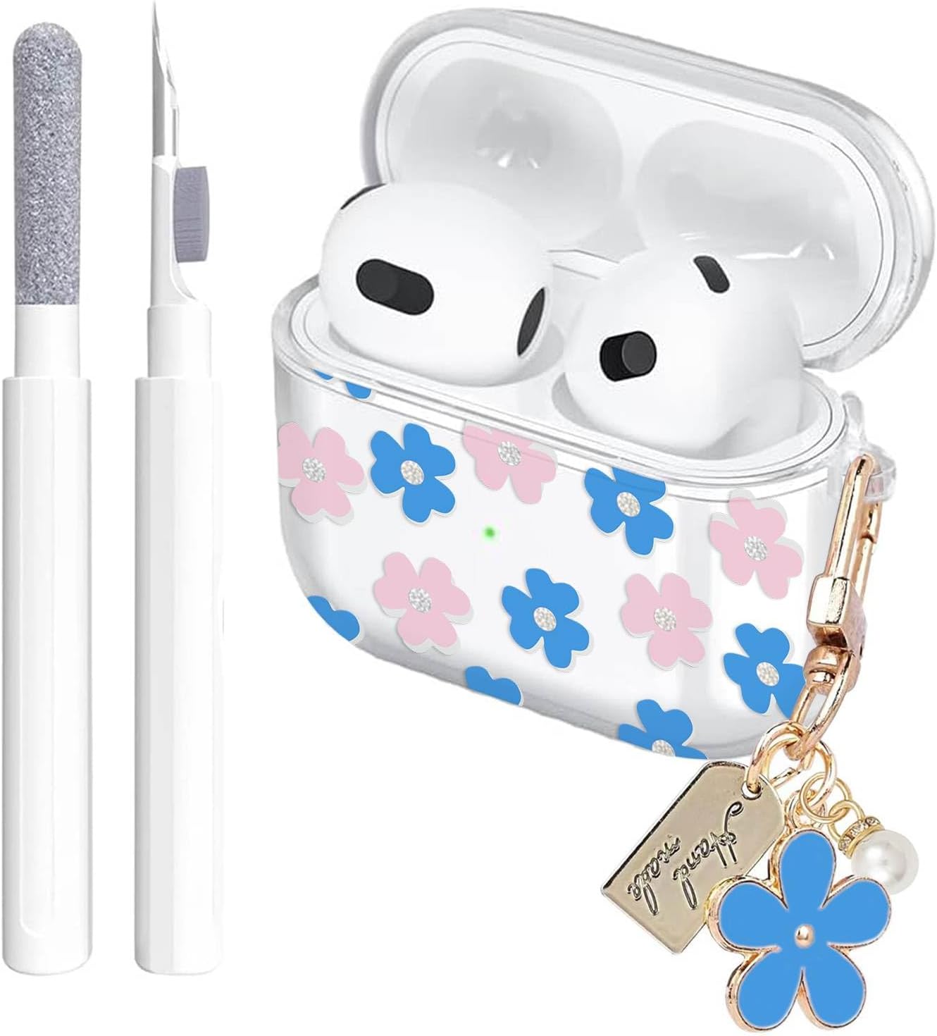 Aircawin for Airpods 4 Case Clear,Cute Blue Floral Clear Case for Airpod 4