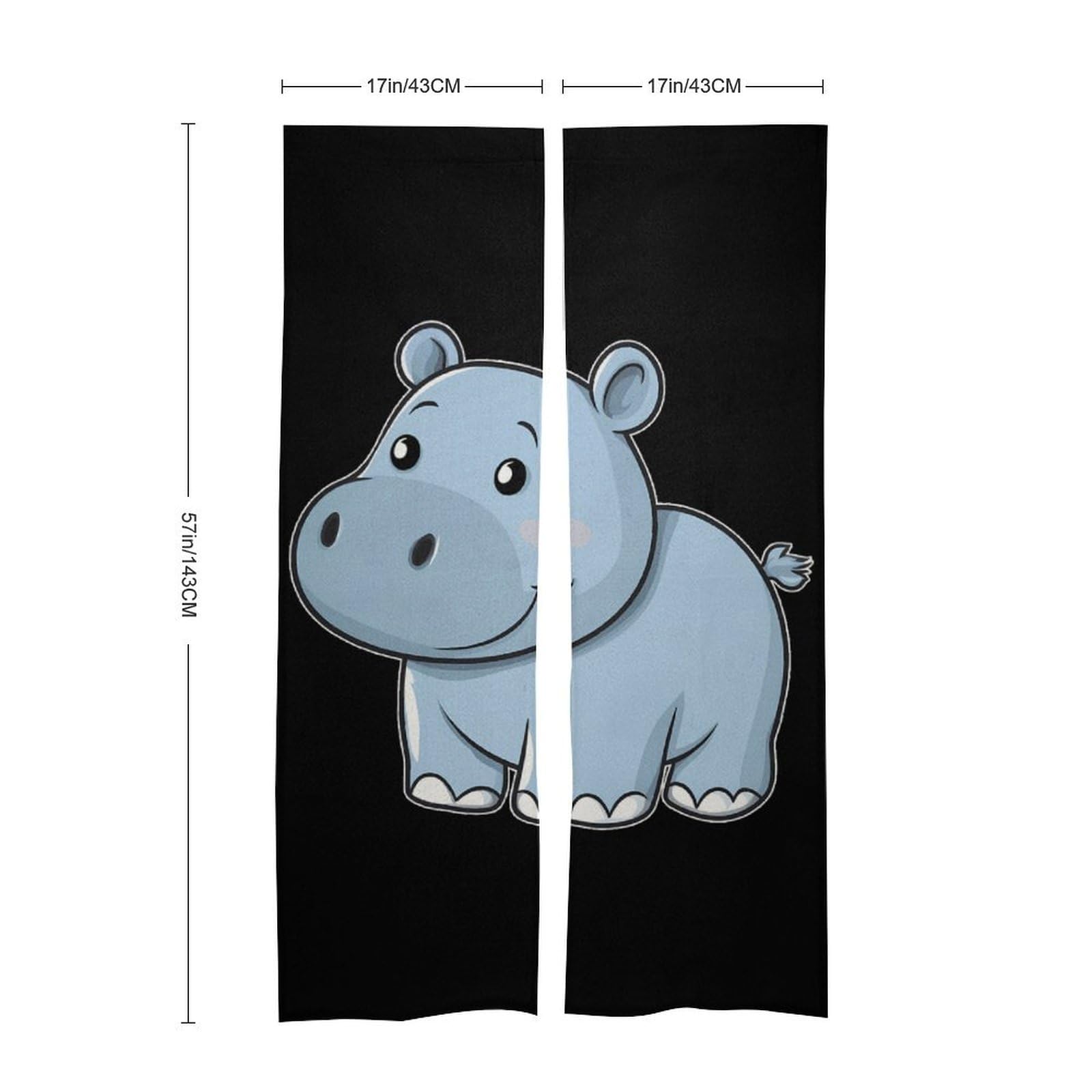Cartoon Hippos Noren Doorway Split Shower Curtain Long Type Window Treatment for Privacy Partition Divider