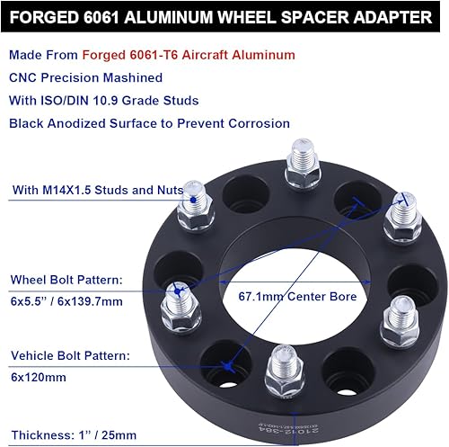 Miniatura 5 de VLAOSCHI Adaptadores de rueda negros de 6 x 120 a 6 x 5.5 pulgadas, pernos de 1 pulgada 14x1.5 compatibles con Chevy GMC-Cadillac 6 Lug para