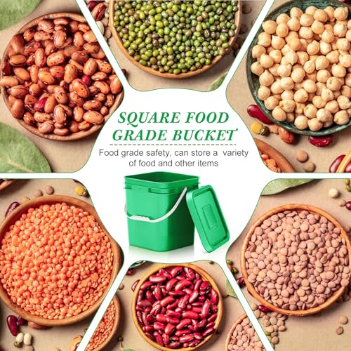 Image of Mumufy 8 Pcs 3.5 Gallon Square Food Grade Bucket with Lid Square Bucket Pail Plastic Handles for Long Term Food Storage, Camping, Fishing, Home Organization Easy Stack and Store (Green)