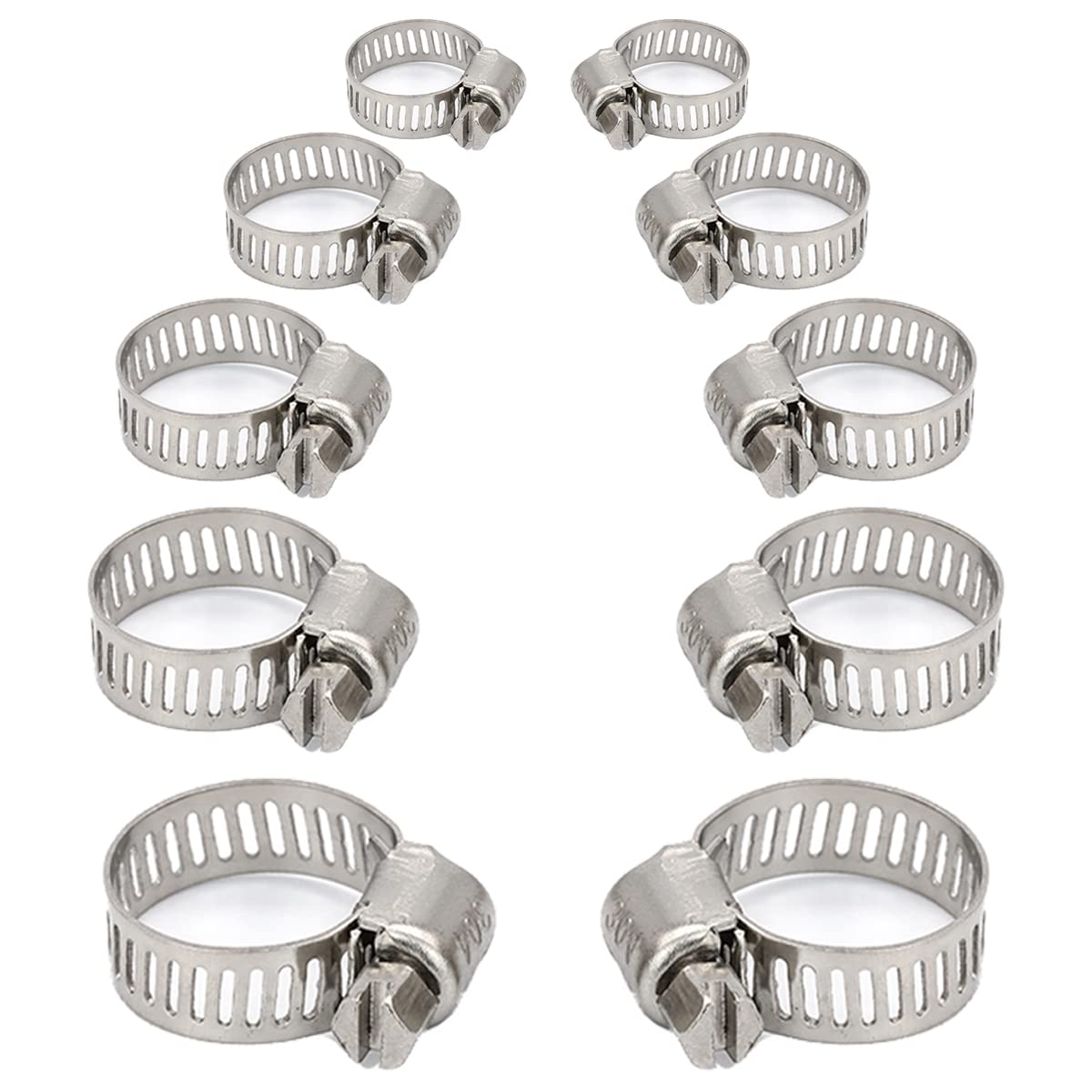 iPEAK 10Pcs Hose Clamp Set Adjustable Pipe Hose Clips 18mm 20mm 23mm 25mm 27mm for Flexible Hose Pipe Tube