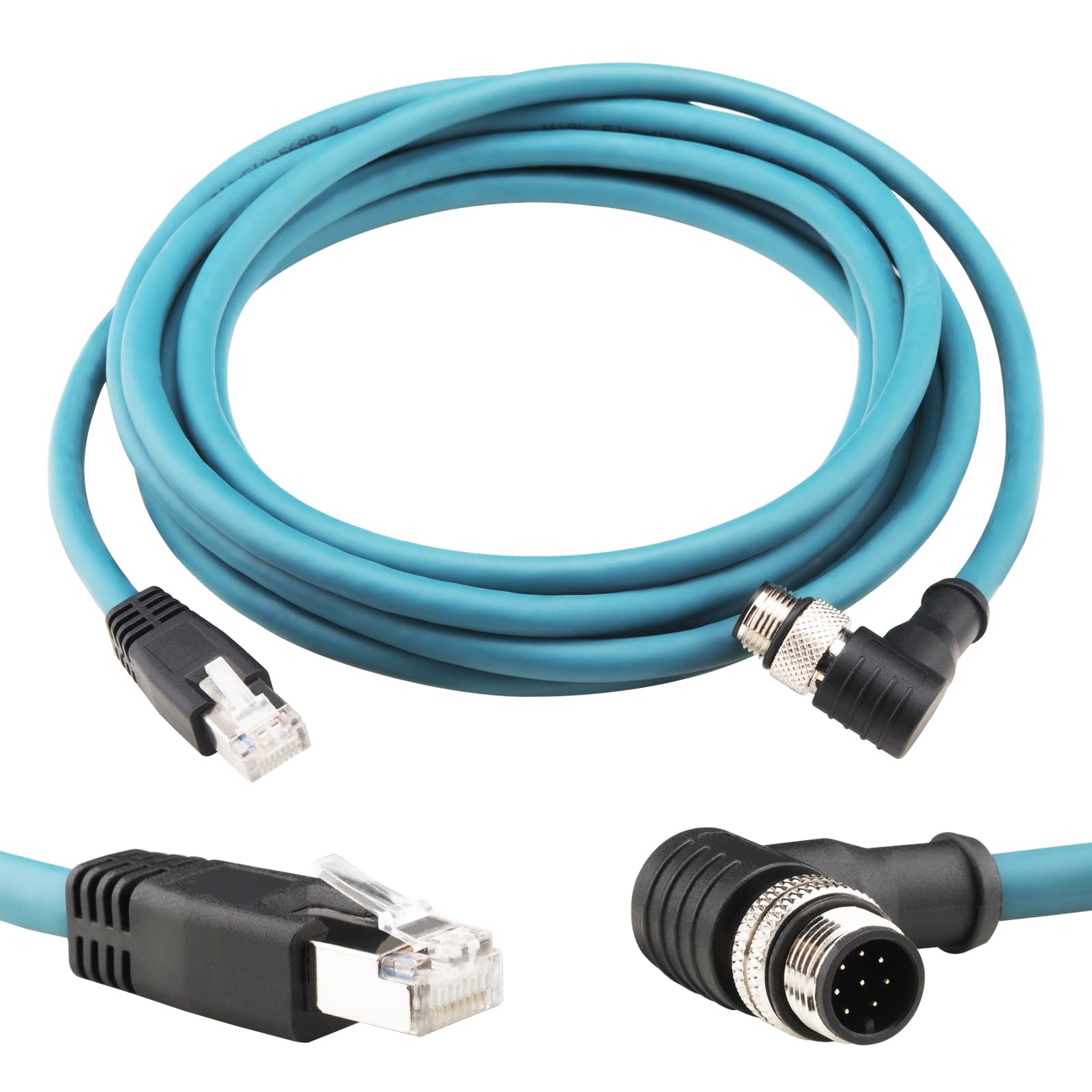 Lonlonty M12 RJ45 Ethernet Network Cable, M12 8 Pin A-Coded Male to RJ45 CAT6 High Speed 3M/10Ft Shielded Patch Cord for Automation Application