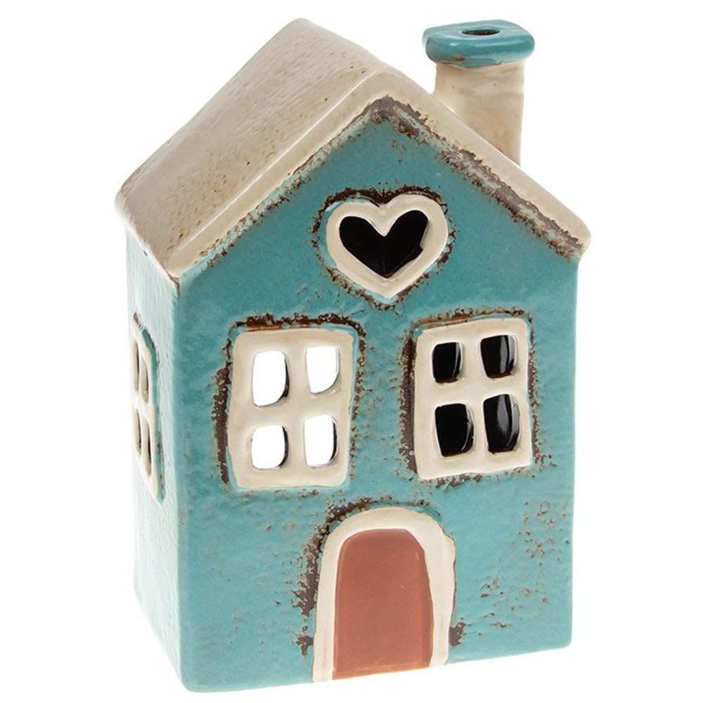 Village Pottery Small Pink House Heart Garden Candles Tealight Holders Outdoor Candle Holder. Indoor or Outdoor Classy Alternative to Garden Lanterns (Teal)
