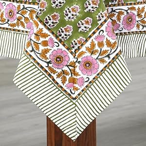 CPC Tablecloth 100% Cotton 72x140 Inch Indian Block Print Easter Rectangle Table Cover, Table Cloth for Weddings, Parties- Jade Green 12-Seater CPC Tablecloth 100 Cotton 72×140 Inch Indian Block Print Easter Rectangle Table Cover Table Cloth for Weddings Parties Jade Green 12 Seater