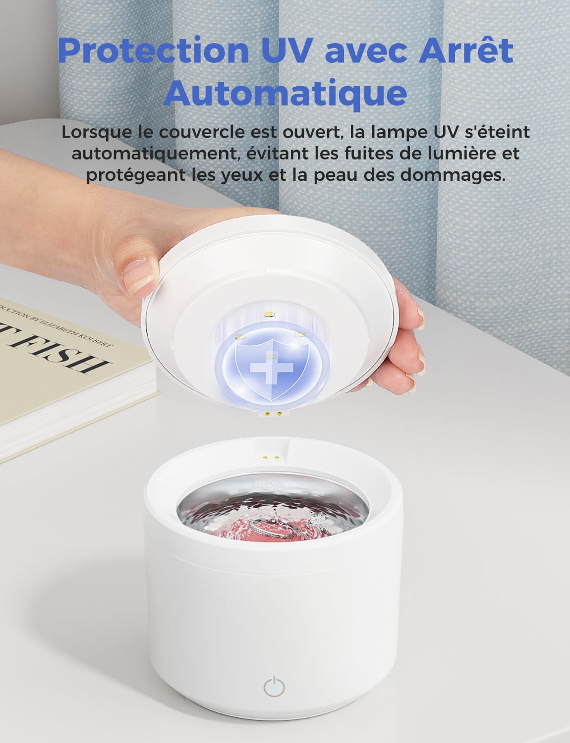 Nettoyeur Ultrasons, Ultrasonic Cleaner 48000Hz, Dental Pod 200ml, Nettoyeur Gouttiere Dentaire avec Lampe UV, pour Prothèses Dentaires/Gouttière Dentaire/Retainer/Bijoux, Blanc