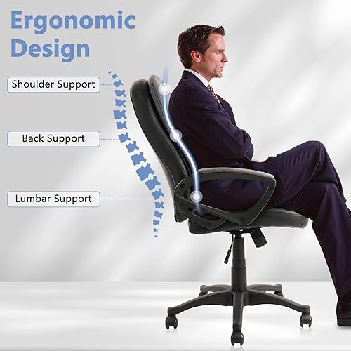 Miniatura 5 de CLATINA Silla de oficina de tela de tela, silla de escritorio giratoria de 360 con respaldo de soporte tapizado suave, altura ajustable, respaldo