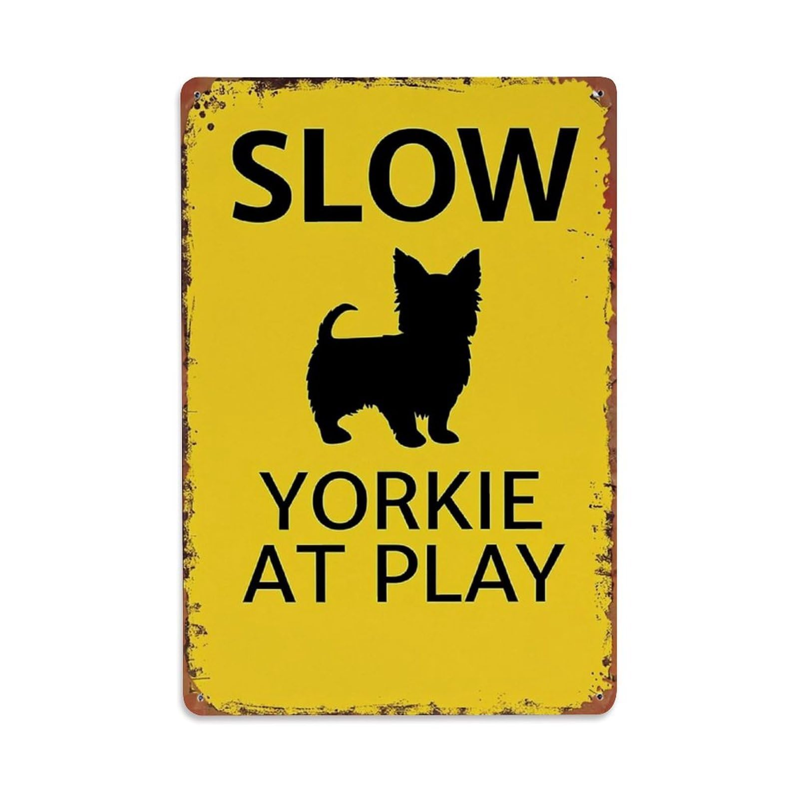 Jdfenggu Vintage Slow Yorkie At Play Sign Retro Metal Tin Sign, Decor Art Poster For Bar, Home, Man Cave, Kitchen, Laundry Room Gift 8X12inch