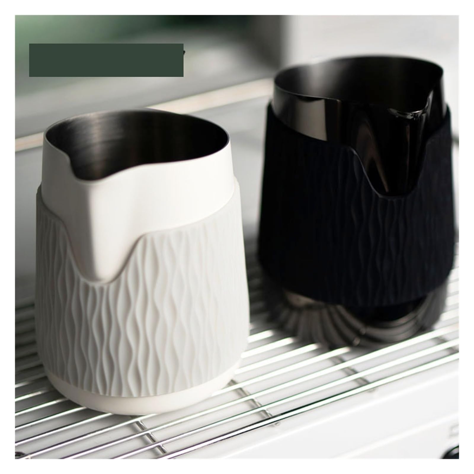 Compatible con jarra de espuma leche, acero inoxidable 450ml, accesorios café boquilla for Latte Art(R-Light Green Grey)