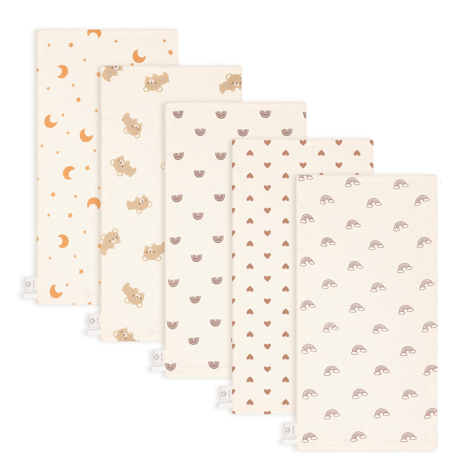 GSrenyu 5 Pack Muslin Cloths For Baby 25x50cm 100% Cotton Baby Muslin Cloths For Newborn Wiping Feeding Burp Shower