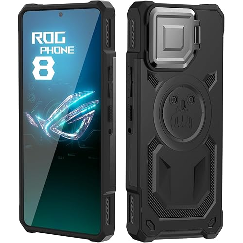 HikerClub Case for ROG Phone 8 and 8 Pro (2023) with Camera Stand, Compatible with Air Trigger, Built in Len Cover Military Grade Shockproof Protective Case Black