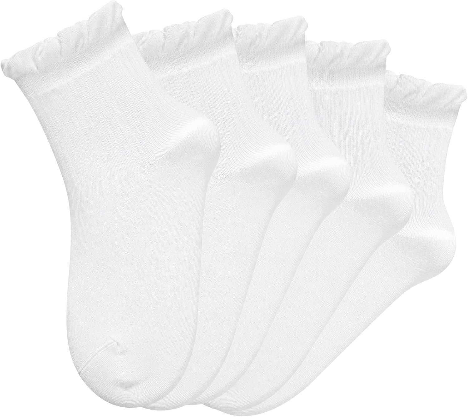 5 Pairs Ruffle Ankle Socks Thin Cotton White Socks Cute Frilly for Womens