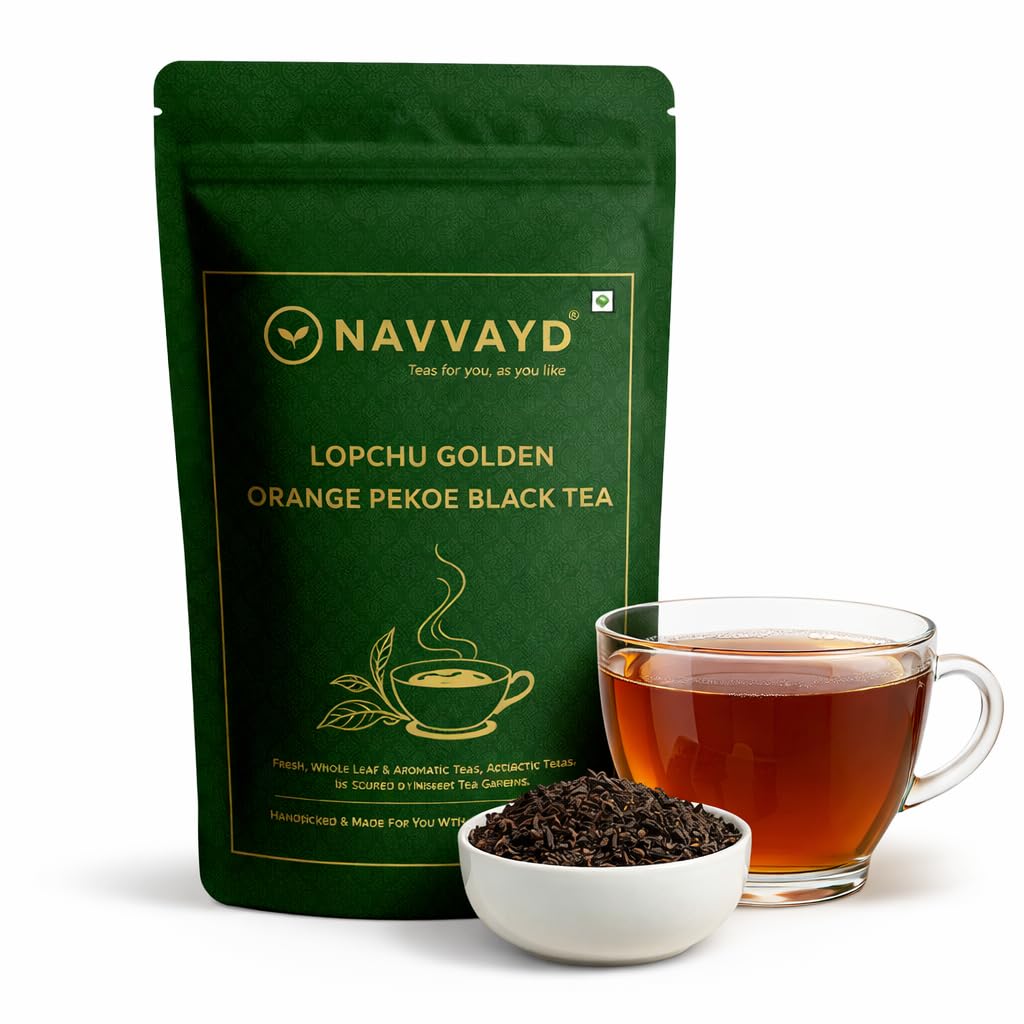 NAVVAYD Lopchu Golden Orange Pekoe Darjeeling Tea (100 Gm, 50 Cups) I With Real Musk Flavor & Smoky Taste | Loose Leaf - Enjoy Hot or (Orange)