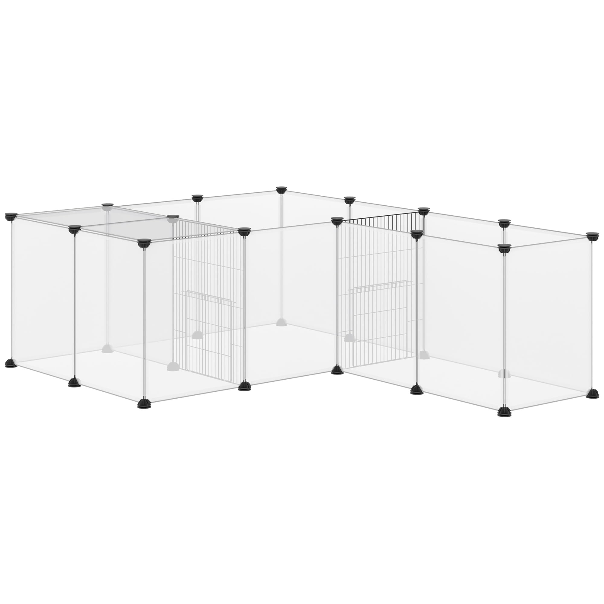 Pawhut Parque para Animales Pequeños de Bricolaje con 20 Paneles de Resina Valla para Conejos Jaula Modular para Cobayas Chinchillas 175x70x45 cm Blanco