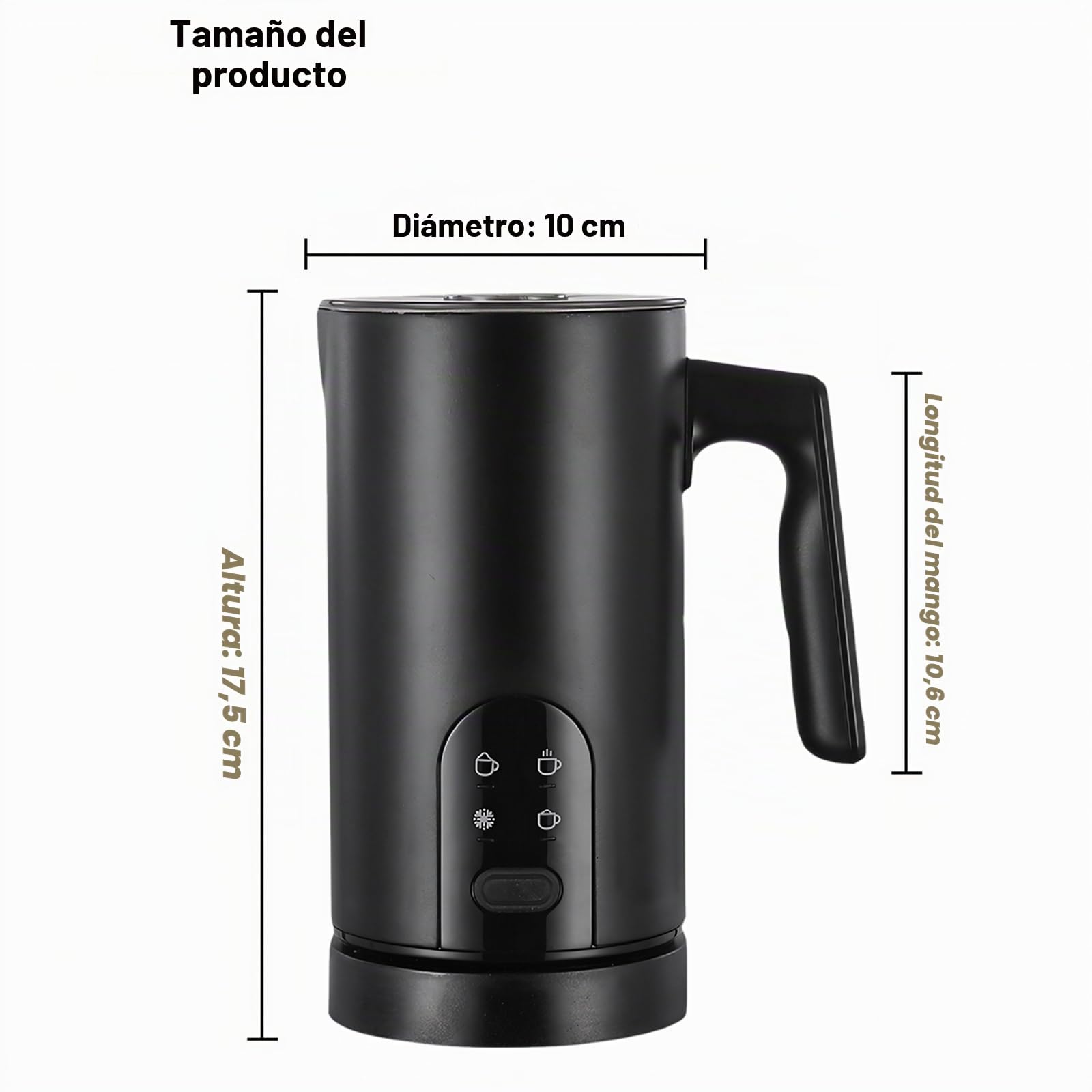 Espumador De Leche Eléctrico Con 4 Funciones: Espumador Automático Para Leche Caliente Y Fría, Apagado Automático, Acero Inoxidable, Ideal Para Matcha (Negro)
