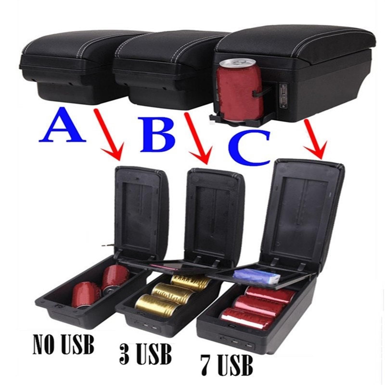 Caja de almacenamiento del apoyabrazos A1 para línea roja sin USB, A2 para negra, A3 para blanca, B1 para 3USB, B2 para, B3 para(B1 red line 3USB)