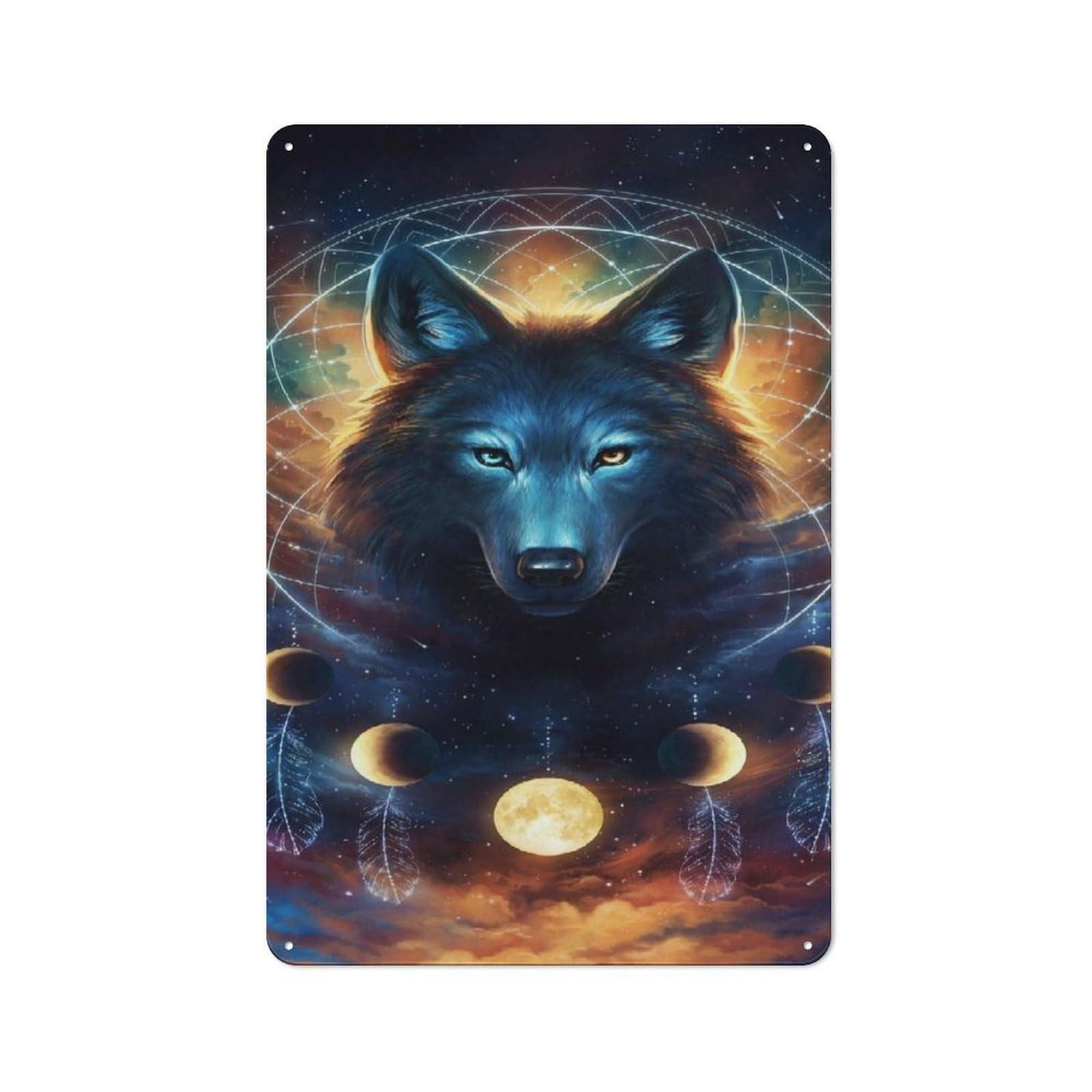 Junmoney Style-3 For Hallway Wall, Wolf Dreamcatcher Art Print Vintage-Inspired Metal Sign 30X20cm, A Moving-Home Gift For Collectors Of Tin Signs