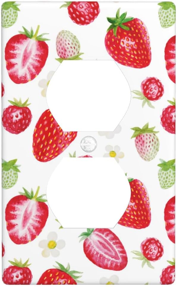 Watercolor Strawberries Duplex Receptacle Outlet Wall Plate Red Strawberry with Green Leaf Outlet Covers Standard Size 1-Gang Lightswitch Cover 4.50" x 2.76" Home Decor