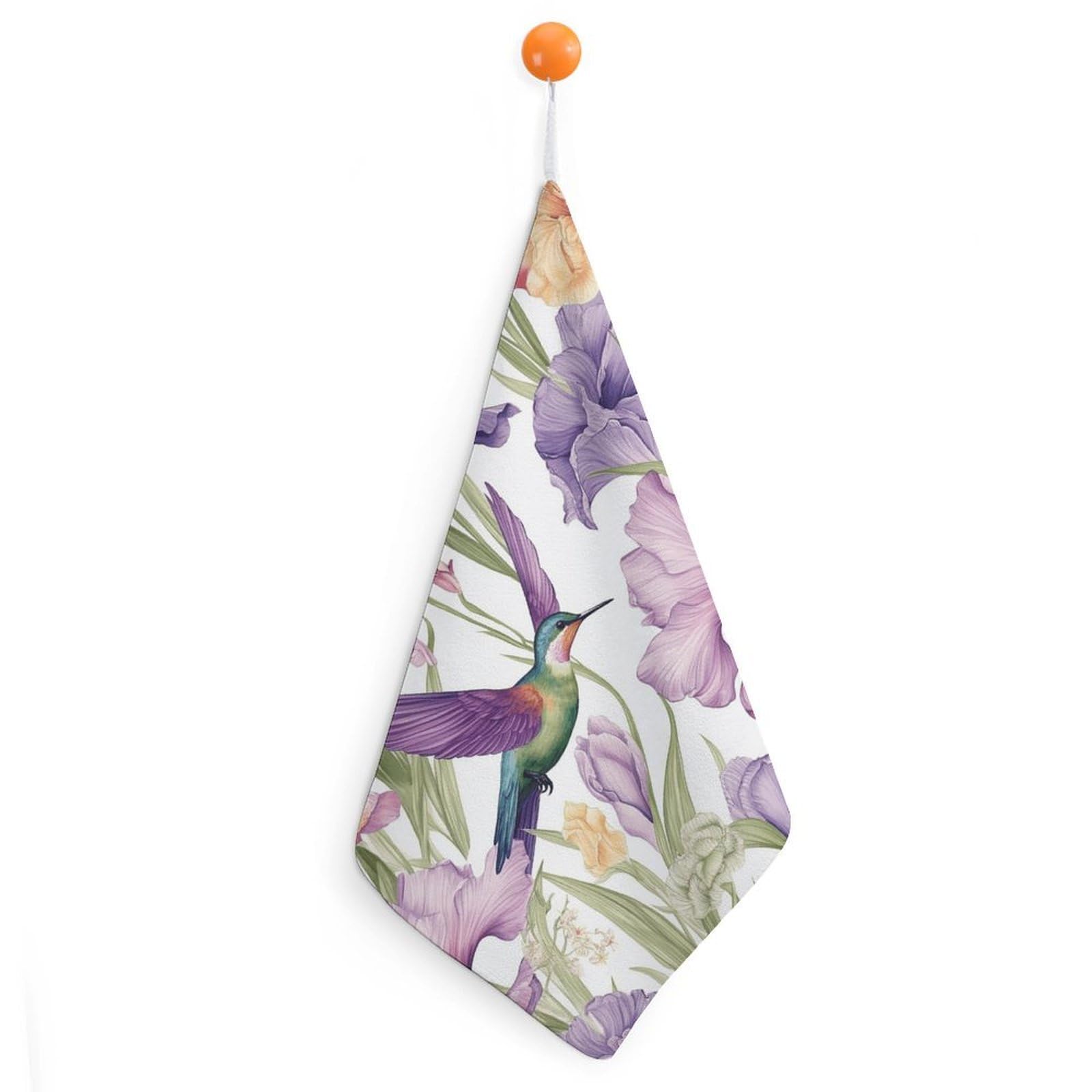 VstaDank Hummingbirds Irises Flowers Hand Towel Skin Friendly Face Towel Machine Washable Washcloth Reusable Makeup Remover Cloth Soft Feel Fingertip Towels Multi-Purpose Wash Cloth for Bathroom