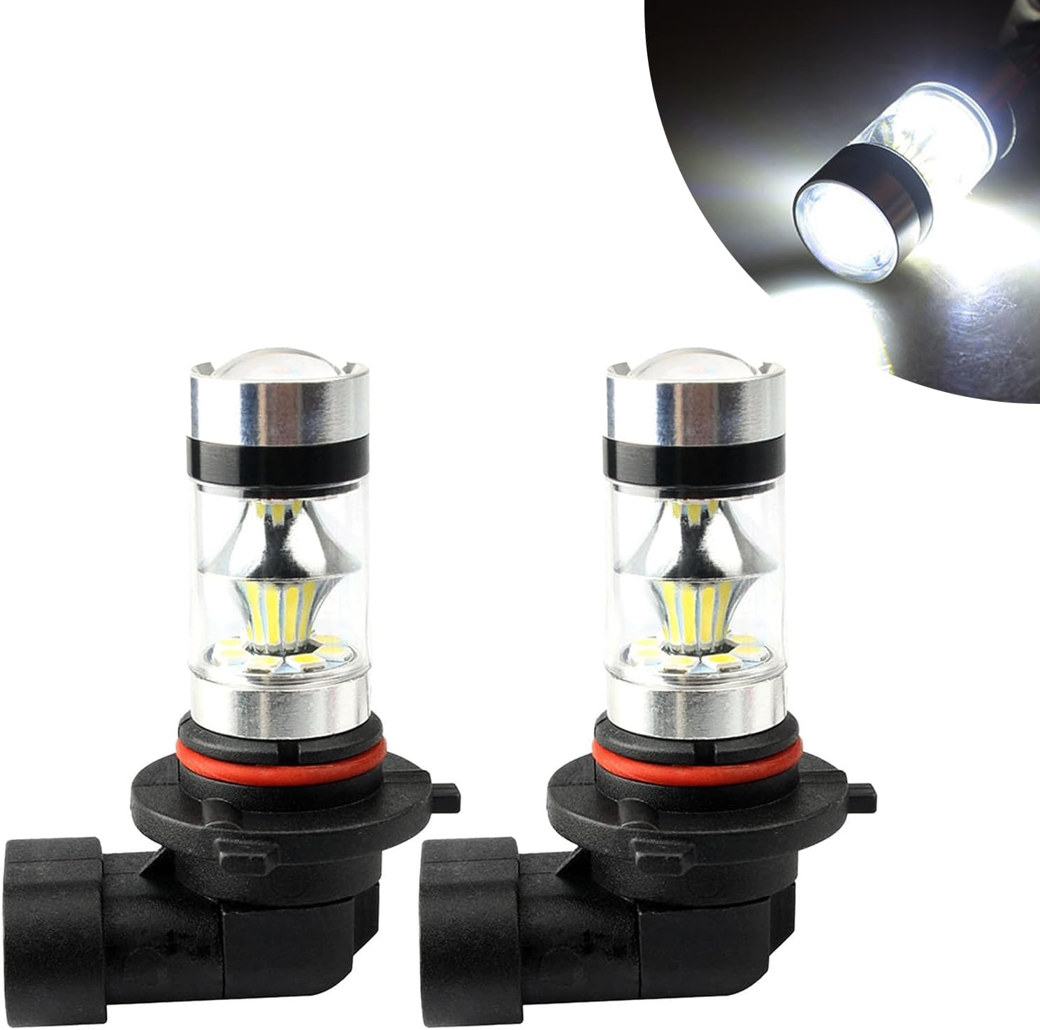 2 PCS 9005/9006 Car LED Bulb, 2828-20SMD DC 12V 1000LM 100W High Power 360° Lighting Fog Lamp, 50000H Service Life Spotlight, Compatible with Cars, Trucks, Vans, SUVs (White)