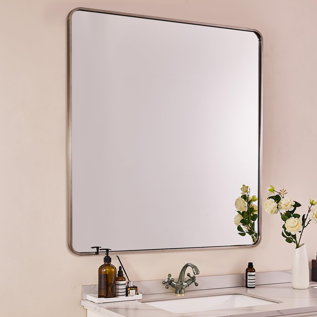 Amazon.com: ANDY STAR 40x36 Inch Brushed Nickel Bathroom Mirror