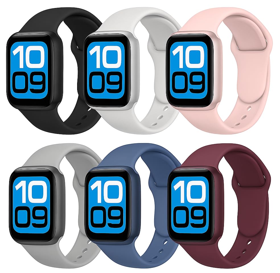 Image of MINX Soft Silicone Strap Compatible with Apple Watch 38mm /40mm /41mm /42mm /44mm /45mm /46mm /49mm Series 1-11 & Ultra | Durable, Adjustable & Comfortable | Combo Pack