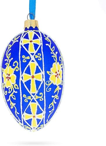 Miniatura 5 de Flores iluminadas por el sol adorno de huevo de cristal con diseño floral amarillo de 4 pulgadas