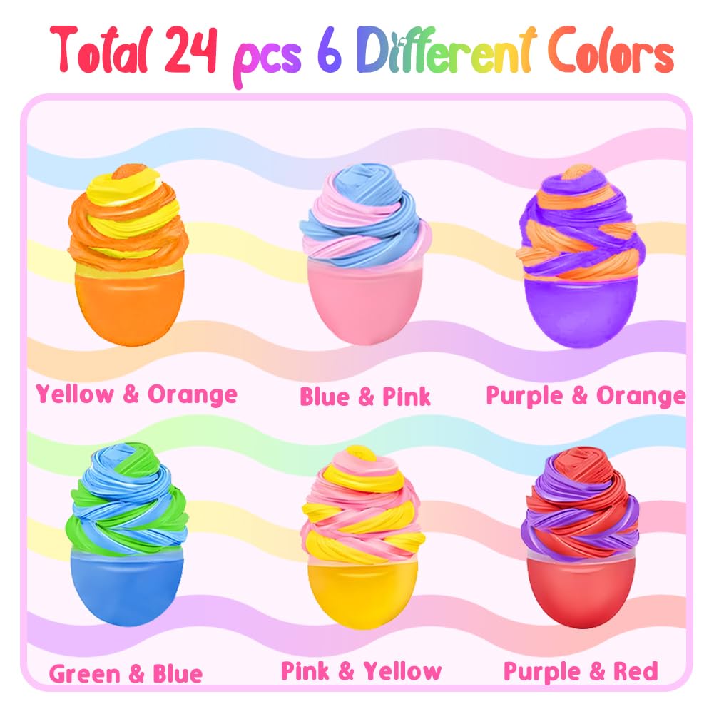 24pcs Prefilled Easter Eggs with Butter Slime, Stuffers Non-Sticky Putty Slime for Kids Easter Fillers Hunt Classroom Prize