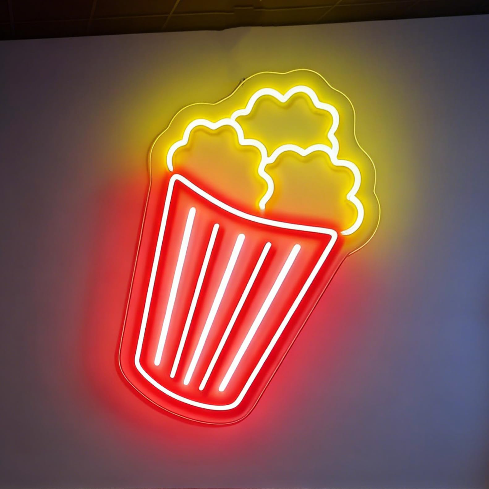 Popcorn Neon Sign Dimmable Food LED Lights Snacks Light Signs for Kitchen Cinema Film Movie Theater Video Room Cafe Home Bar Popcorn Themed Party Decor