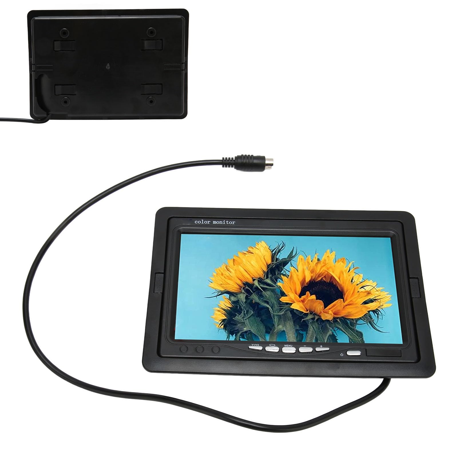 Monitor de Cámara de Visión Trasera HD de 7 Pulgadas, Vista de Vídeo Dual con Pantalla Dividida, 2 Entradas AV, Fácil Instalación, para Cámara de Vigilancia con DVD para Coche
