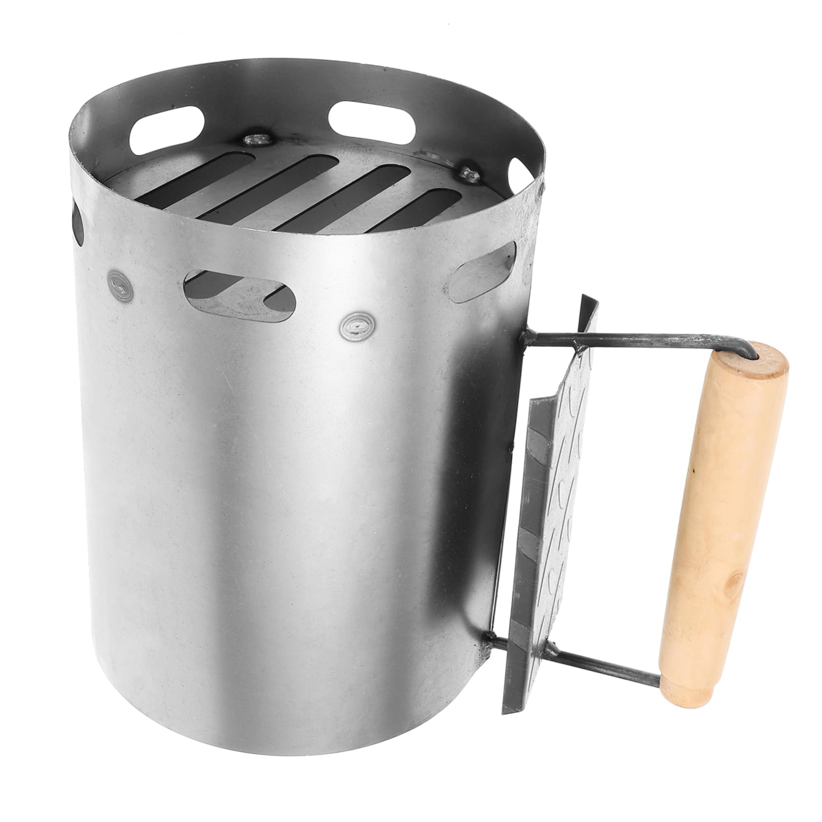 VANZACK Encendedor de Carbón para Chimenea XL de Hierro Mango | Plata, Uso en Barbacoa y Exterior, Enciende Carbón Rápido y Mantiene Combustión Uniforme